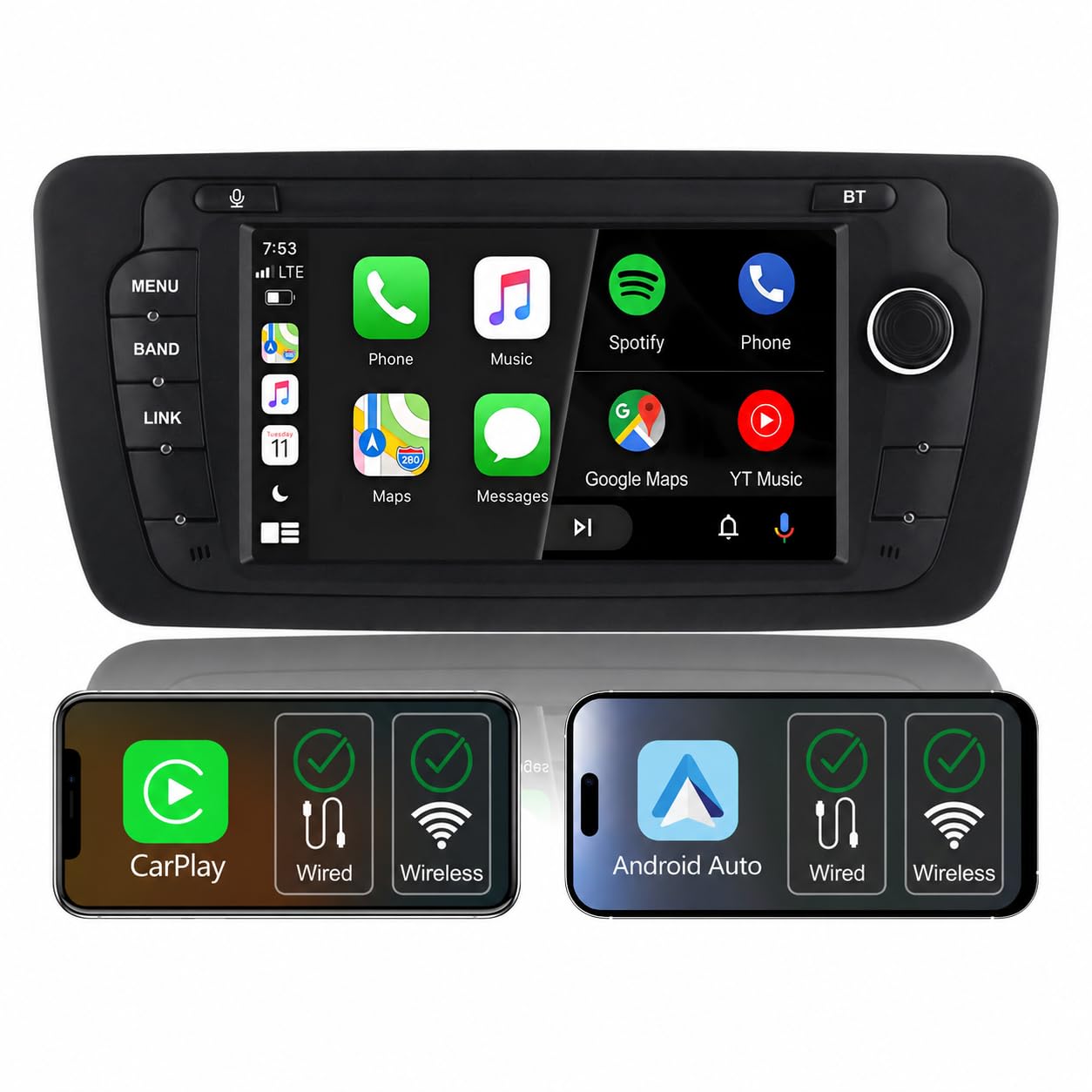 Autoradio pour Seat Ibiza 6j 2009-2014,avec Système Linux & Écran IPS 7",CarPlay sans Fil et Android Auto Intégrés,Commandes au Volant d'origine,Bluetooth 5.0,RDS AM/FM,USB,EQ/DSP & Puissance Élevée