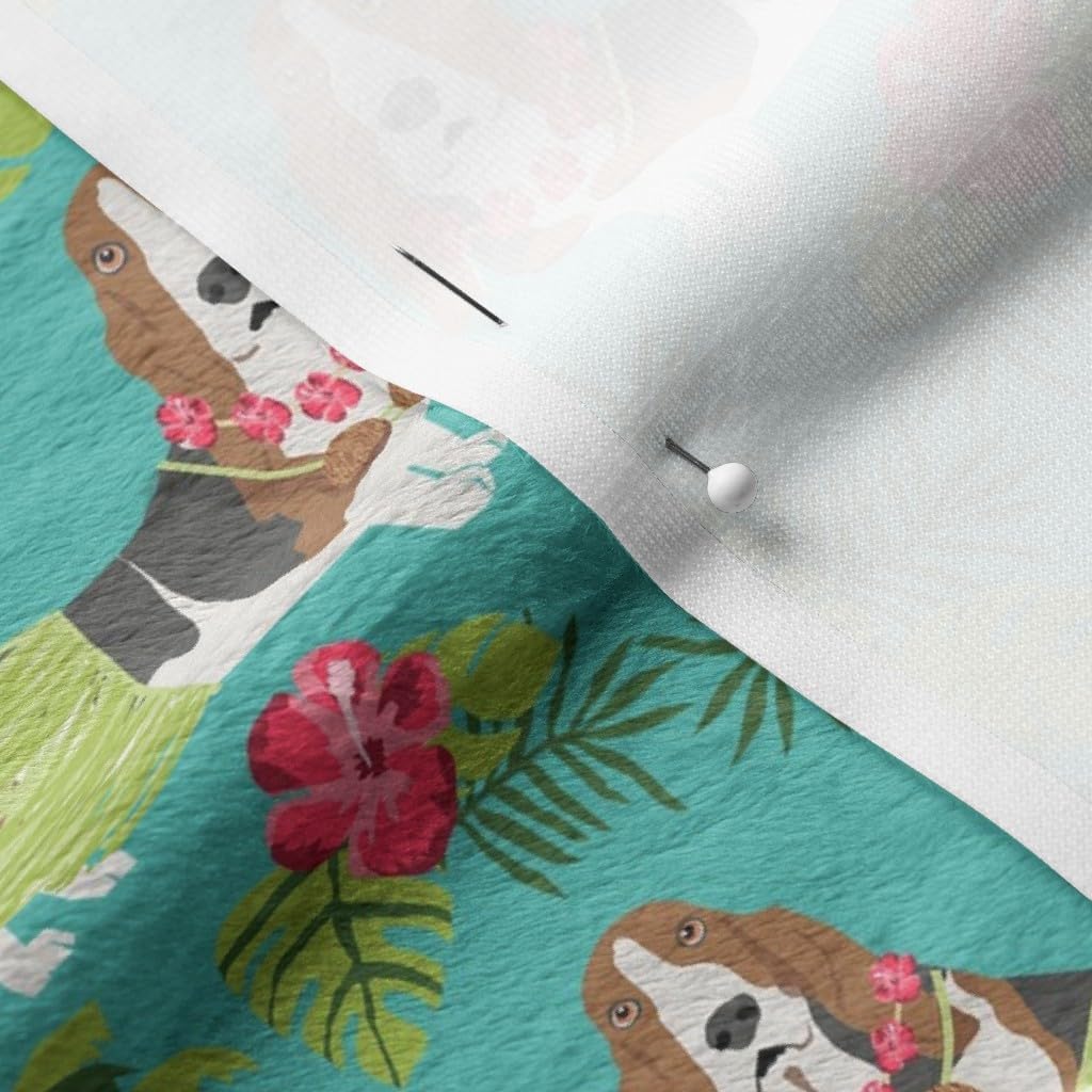 Spoonflower Fabric - Basset Hound Dog Tropical Summer Turquoise Dogs Hounds Hawaiian Beach Printed on Minky Fabric by The Yard - Sewing Baby Blankets Quilt Backing Plush