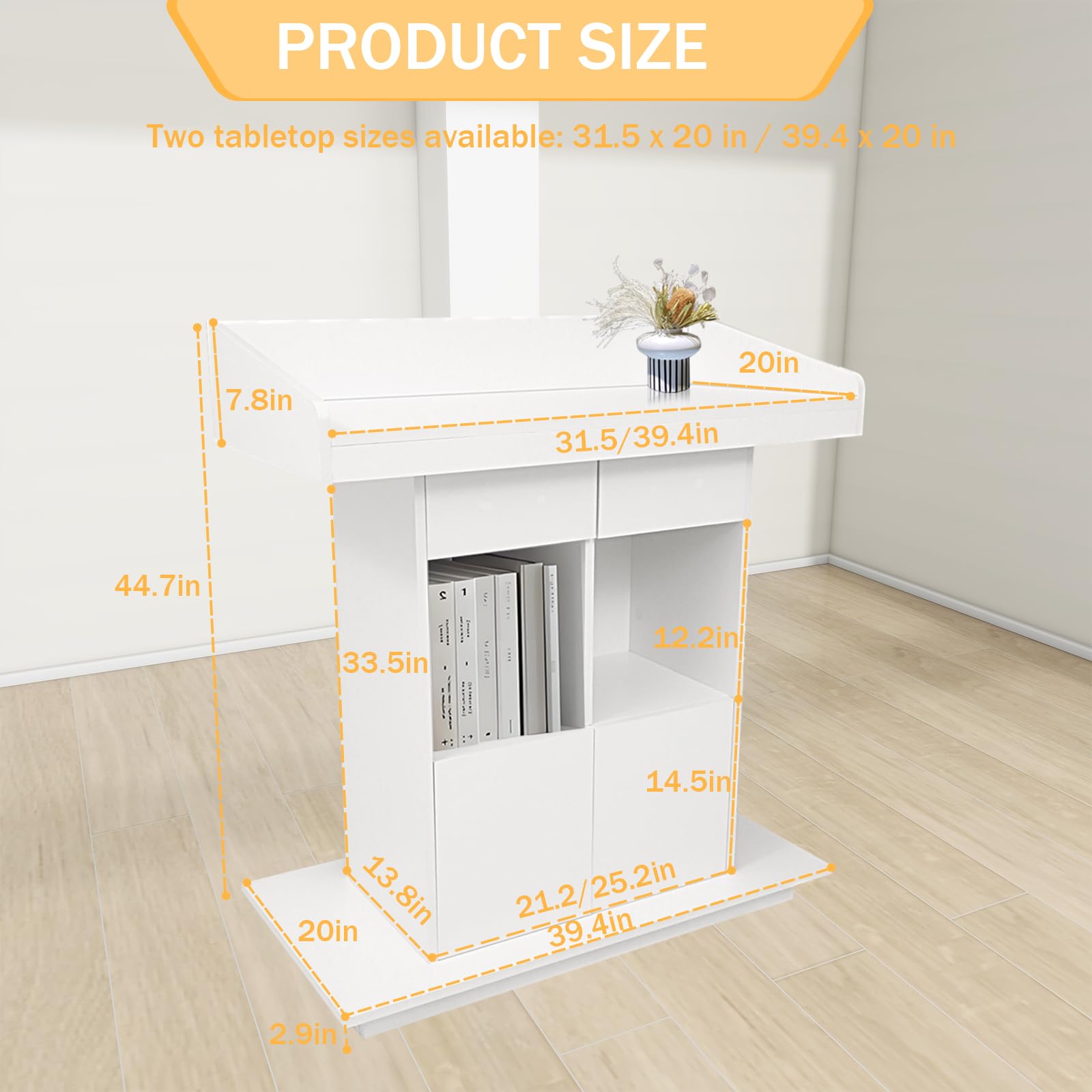 Holzpodium, 18 mm dick, Kanzel für Kirchen und Klassenzimmer, 3-stöckiges Design, abgerundete Ecken, weiß, Ständer für öffentliche Reden, 100 x 51 cm