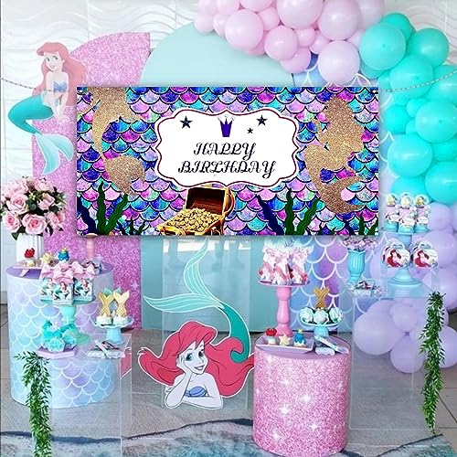 Image of Wanna Party 4' x 3' Mermaid Backdrop for Girls Birthday Banner /Under The Sea Theme Party Decorations /Scales Photography /Photo Studio Booth