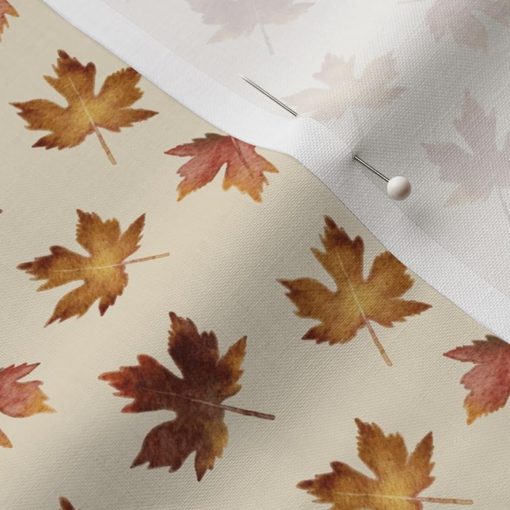 Spoonflower Fabric - Watercolor Maple Fall Leaves Cream Brown Orange Autumn Halloween Printed on Petal Signature Cotton Fabric Fat Quarter - Sewing Quilting Apparel Crafts Decor