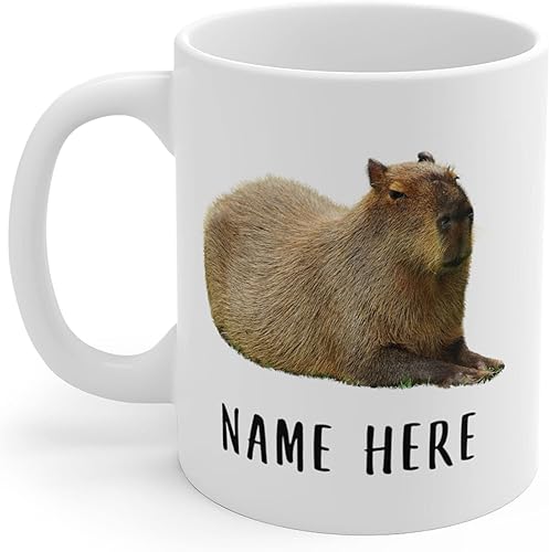 Lovesout Funny Capybara - Taza de café con nombre personalizado de Navidad 2025, color blanco, 11 onzas