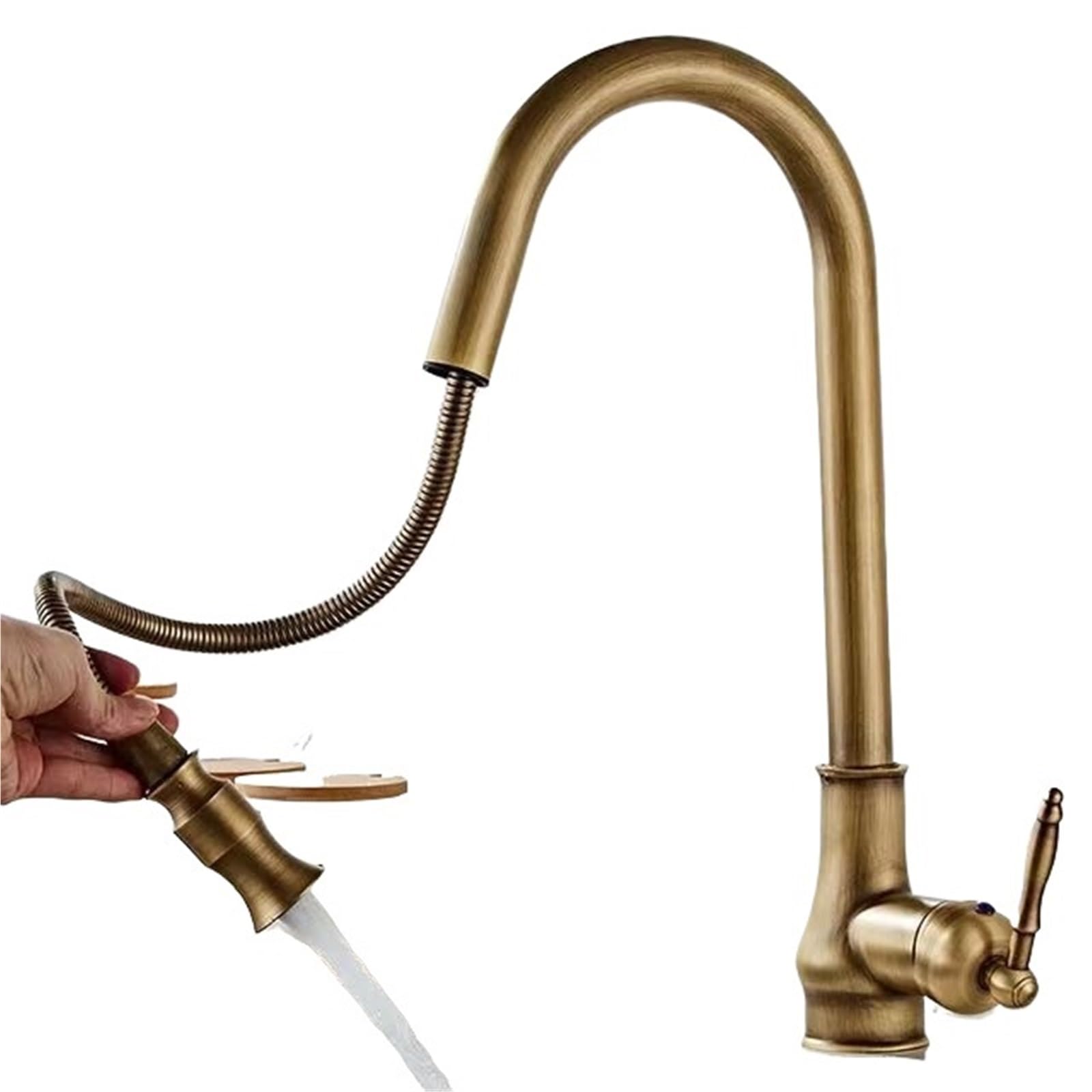 Lizhayg Color1 Pull Out Kitchen Tap Antique-Style Kitchen Pull-Out Splash-Proof Faucet, Washbasin, Universal Cold And Hot Sink, French Retro Nozzle(Color1)