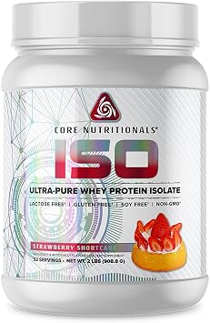 Core Nutritionals Iso Whey Protein Isolate | Lactose, Gluten, Soy Free | 100% Micro Filtered, Cold Pressed | 25g Protein | 2 Pound Strawberry Short Cake
