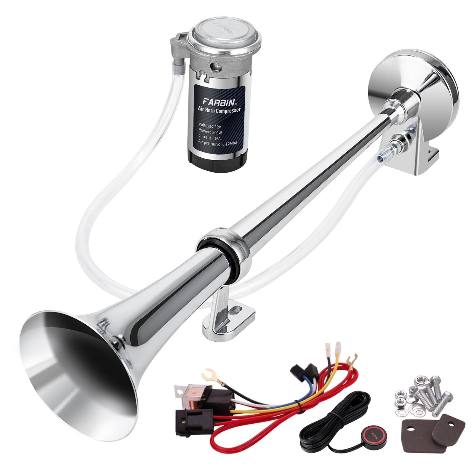 FARBIN 12V 150db Air Horn kit, Chrome Zinc Air Horn for Truck, Train Horn Kit for Trucks with Switch for Any 12V Vehicles