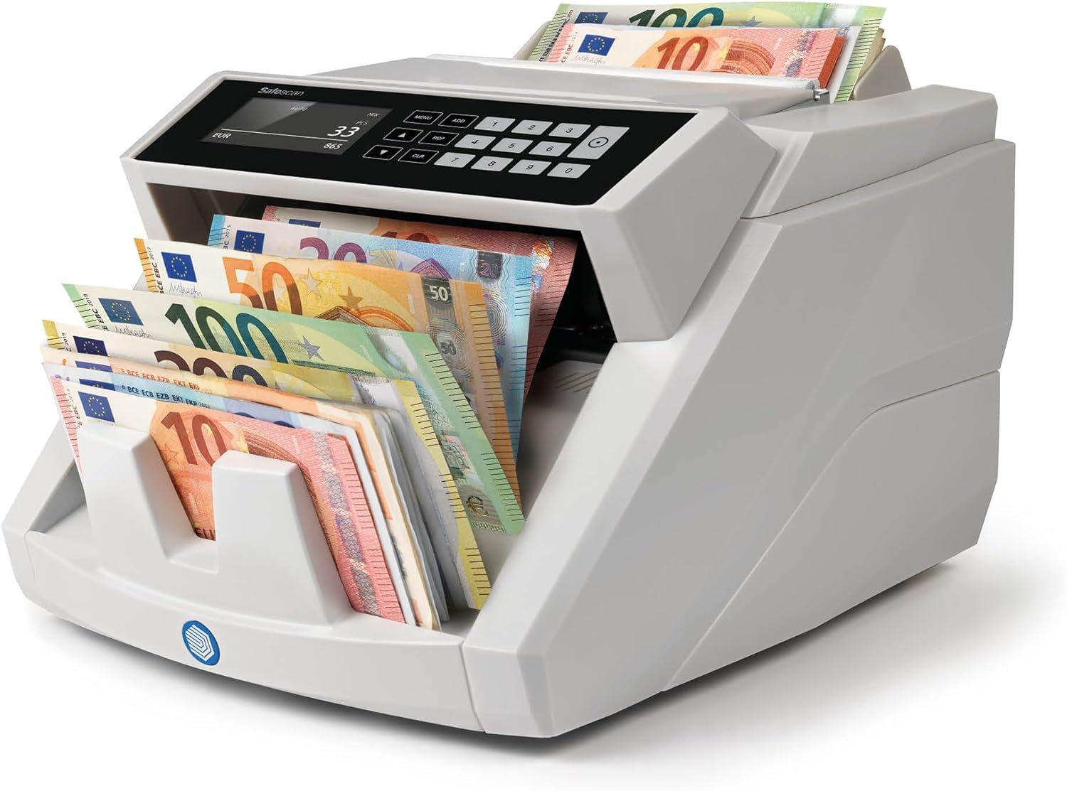 Safescan 2465-S - Banknotenzähler für gemischte Geldscheine, mit 7-facher Falschgeldprüfung & 1250 geldzählmaschine - automatischer münzzähler und sortierer für Euro Münzen