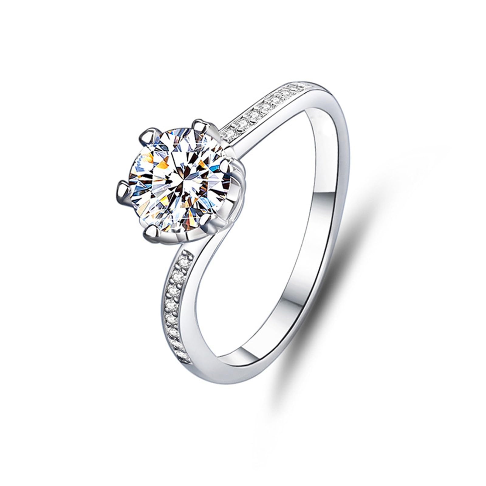 Platino Pt950 - Anello da donna, 6,5 mm, moissanite bianco, 1 carati, misura 57 (18,1)