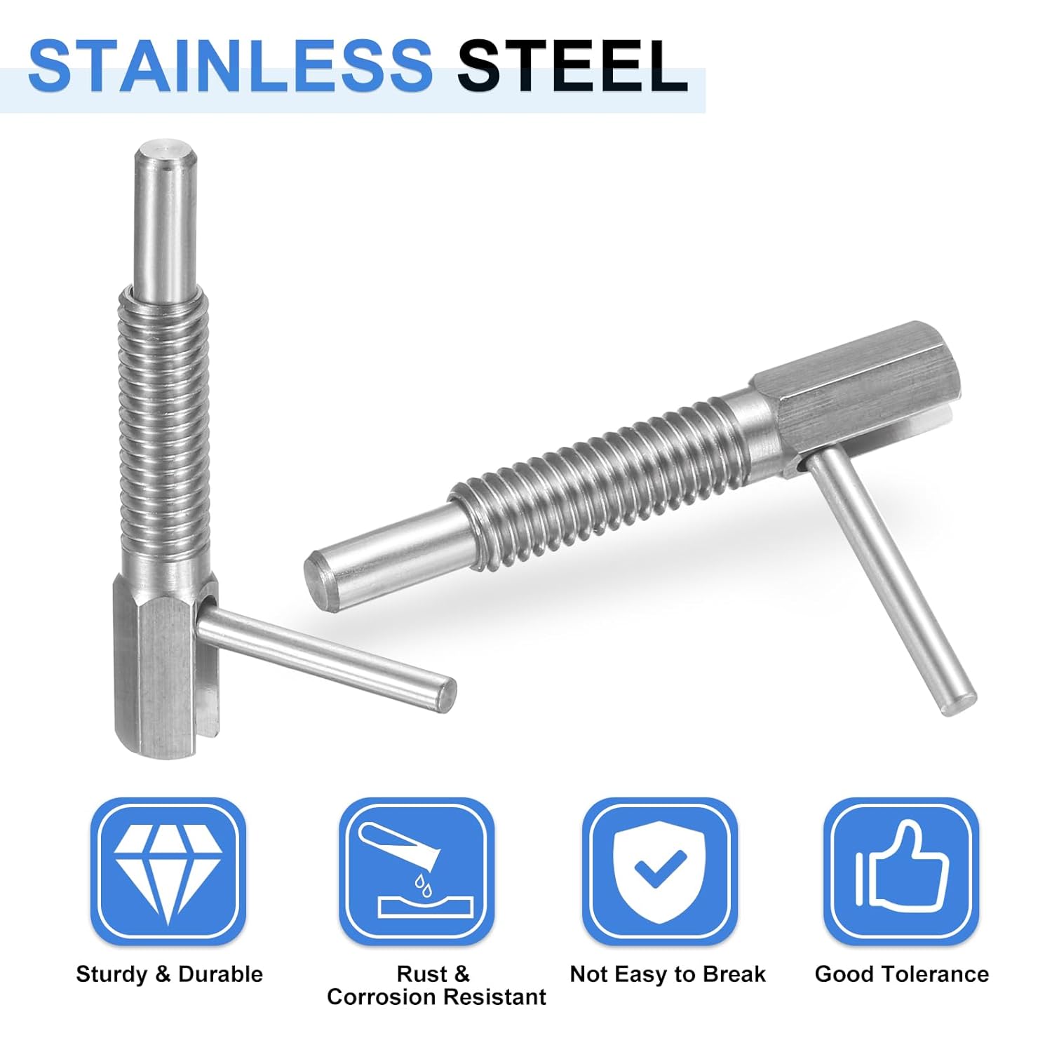 uxcell 5Pcs Retractable Indexing Plunger Pin, M6 l Spring Plunger Stainless Steel Spring Loaded Latch Telescopic Locking Pin for Machinery Shipbuilding