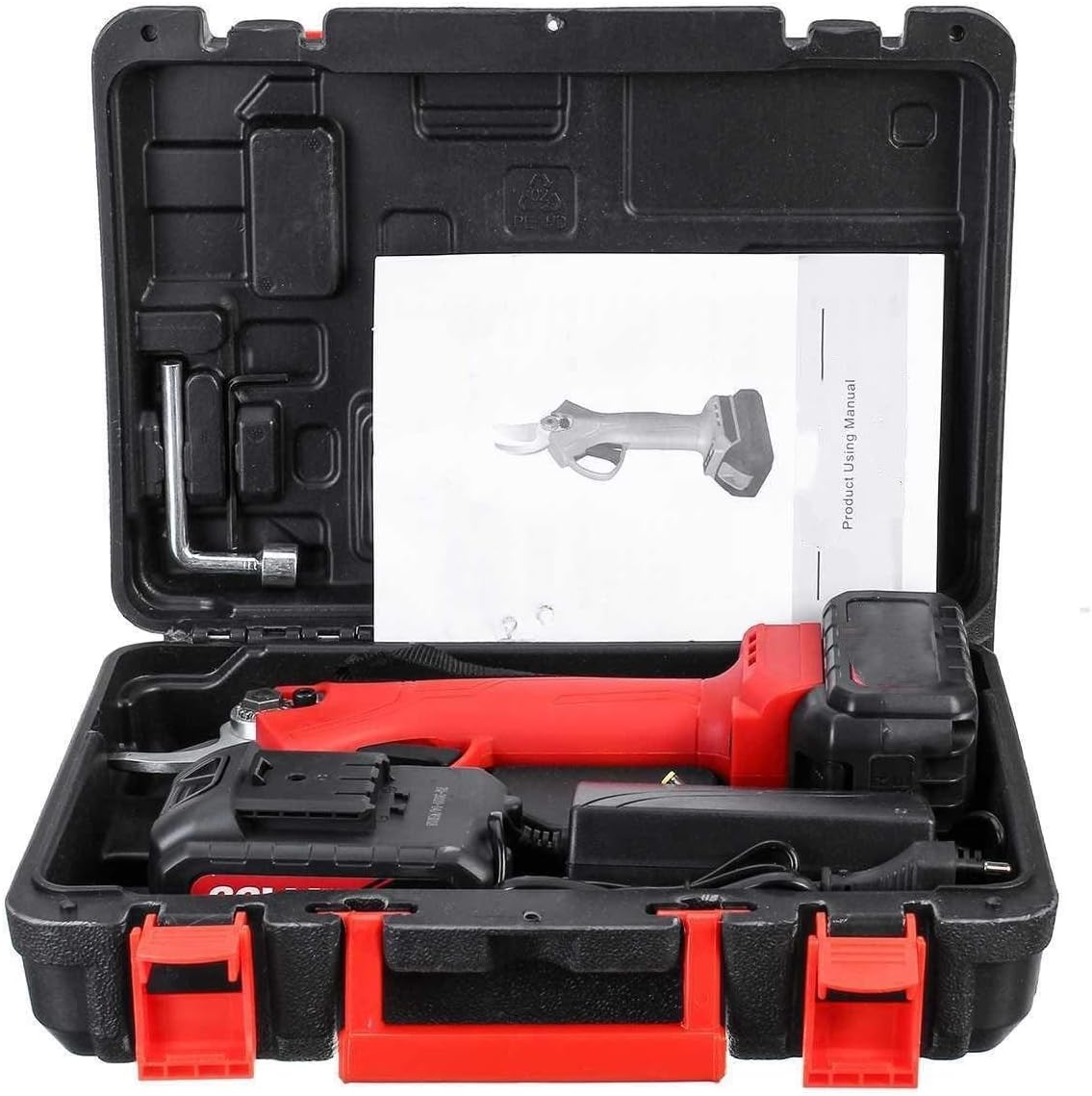 88V Cordless Rechargeable Electric Pruning Shear Scissors Branch Cutterwith 1 Or 2 Lithium-Ion Battery Garden Or Lawn (Red 2 Battery) (Red 1 battery)