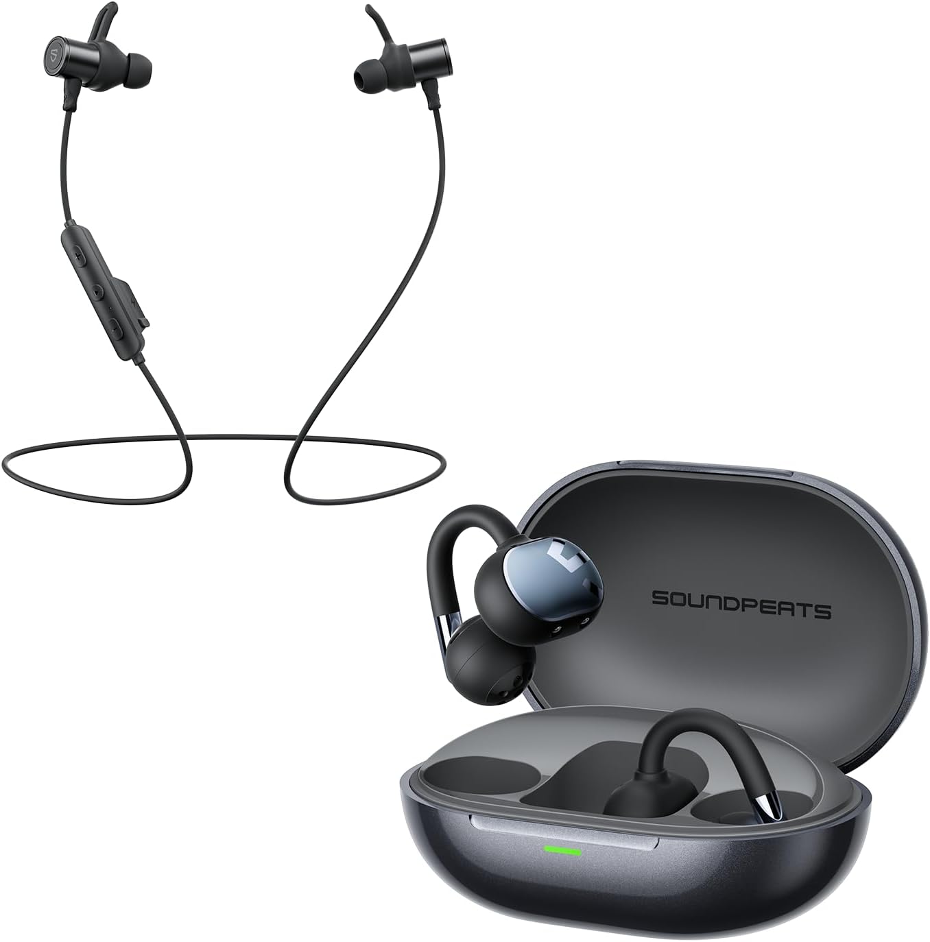 SoundPEATS Q40 HD Neckband Bluetooth Headphones & Clip1 Open Ear Clip-On Design Earbuds