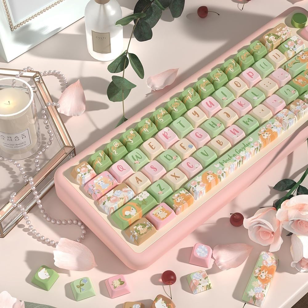 Summer Garden Theme keycaps 158 Key PBT keycaps MDA Custom keycap Set is Suitable for 61/87/104/108 Cherry MX Switch and Other Mechanical Keyboards