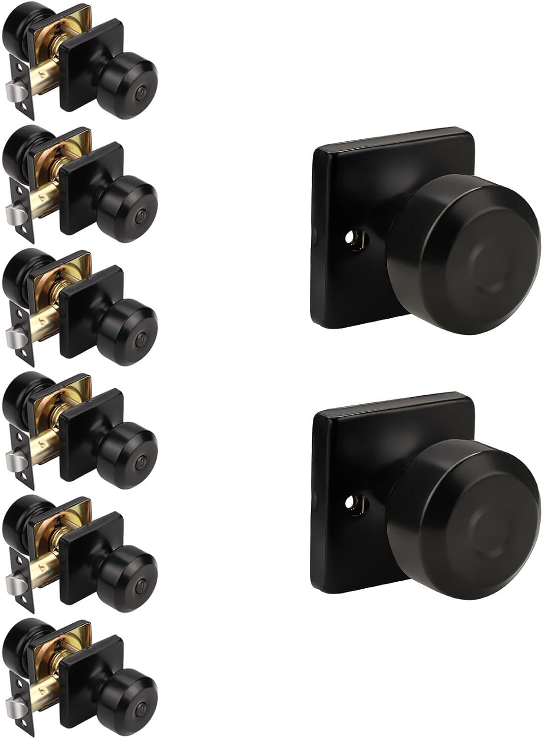 KNOBWELL Black Square Interior Door Knobs, 6 Pack Privacy Door Knob for Bedroom Bathroom and 2 Pack Dummy Door Knob for Closet Hallway