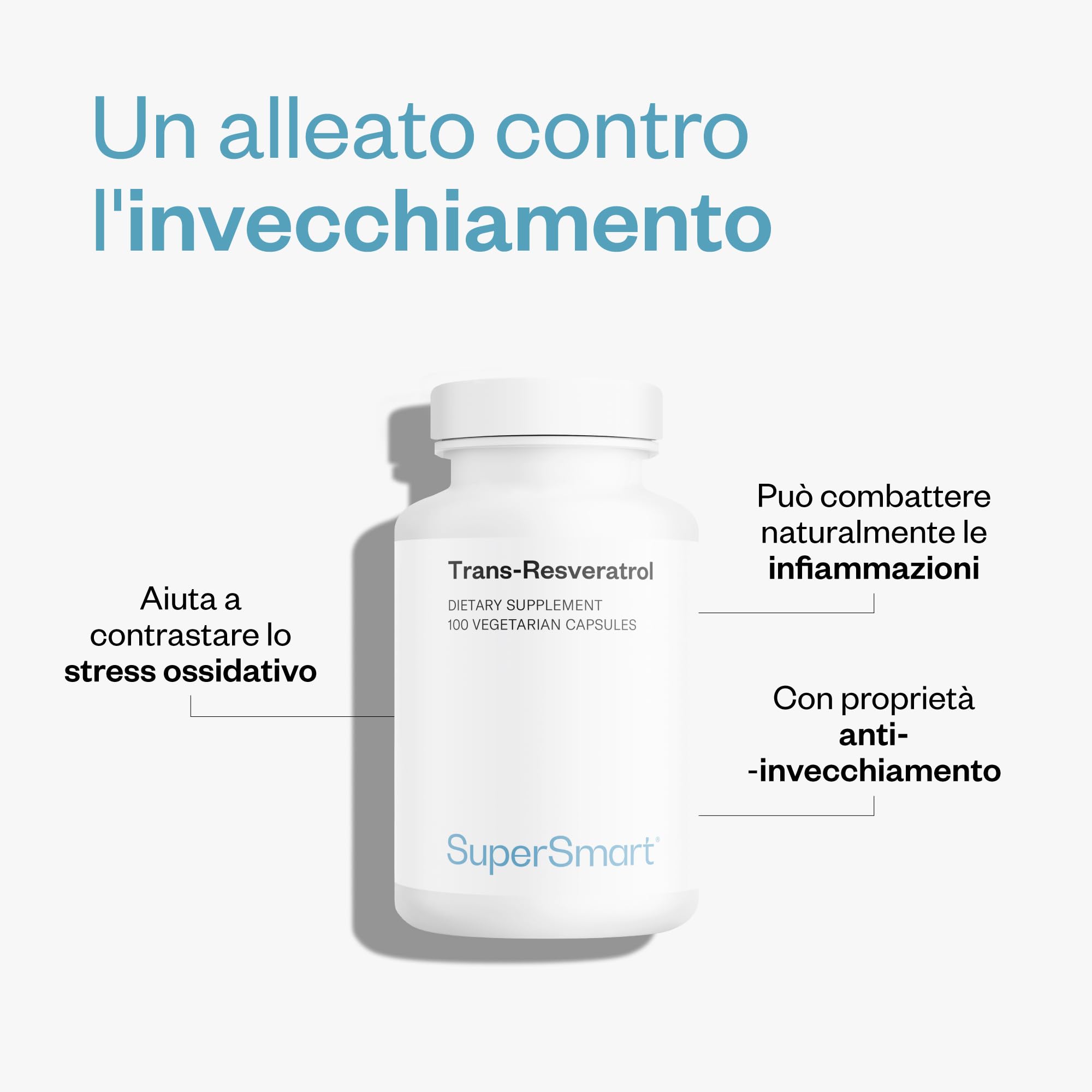 Trans-Resveratrol - Estratto di radice di Hu Zhang - Aiuta a combattere lo stress ossidativo e l'infiammazione - Vegano - Senza glutine - Supersmart