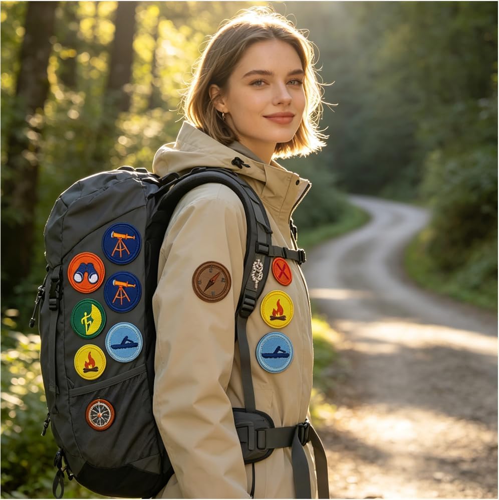 15 Pcs Round Wildermess Explorer Badge Applique, Outdoor Nature Camping Fire Adventure Themed Hook&Loop Embroidered Patches image 3