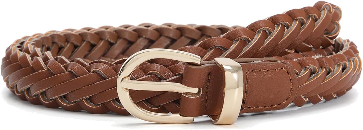 Pettata Thin Braided Belts for Women Classic Waist Belt Skinny Woven Strap for Jeans Pants Dress