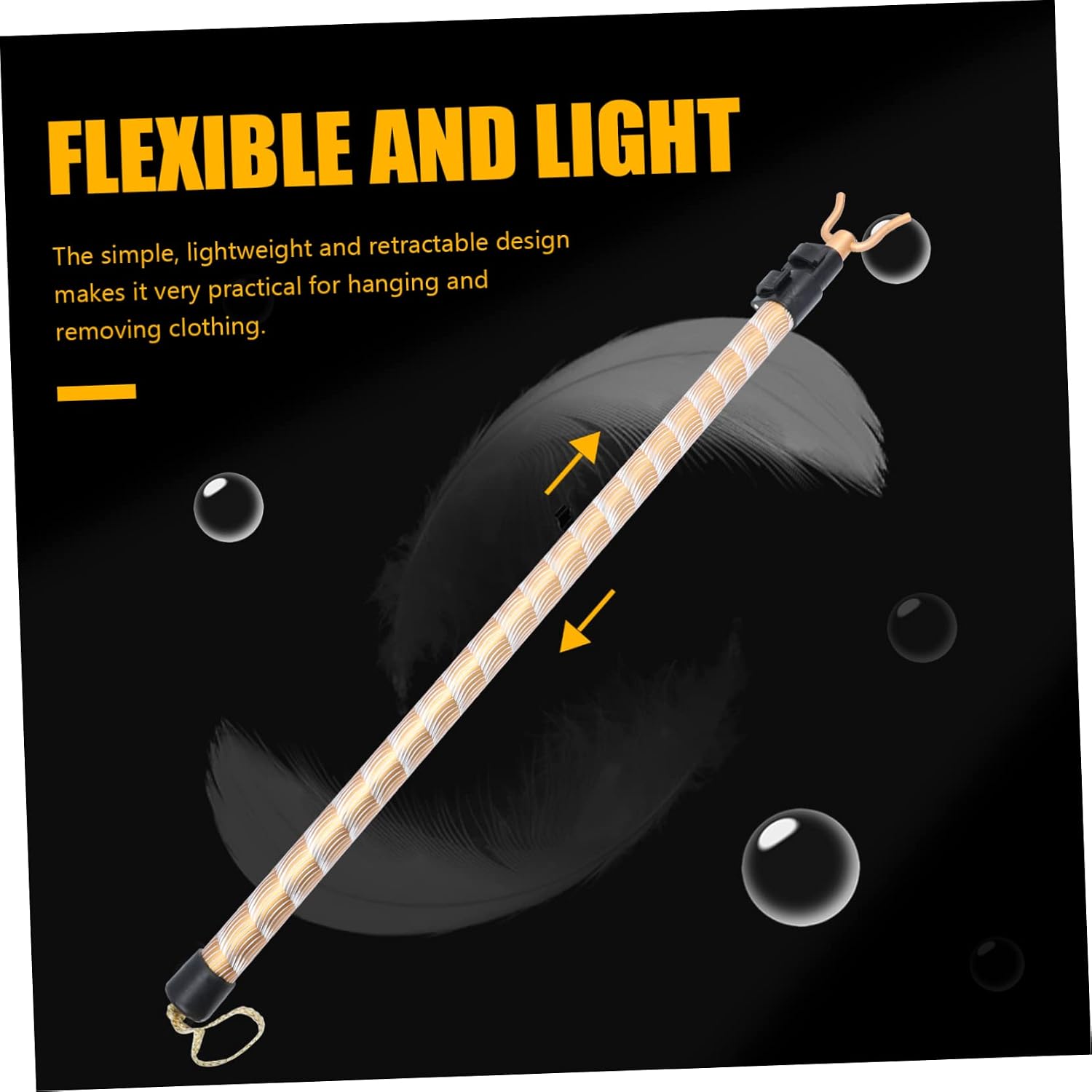 DOITOOL Hanger Retriever Pole with Hook Adjustable 50 Feet High Reach Garment Hook Extendable Reaching Stick Pole to Easily Reach Clothes (Golden)