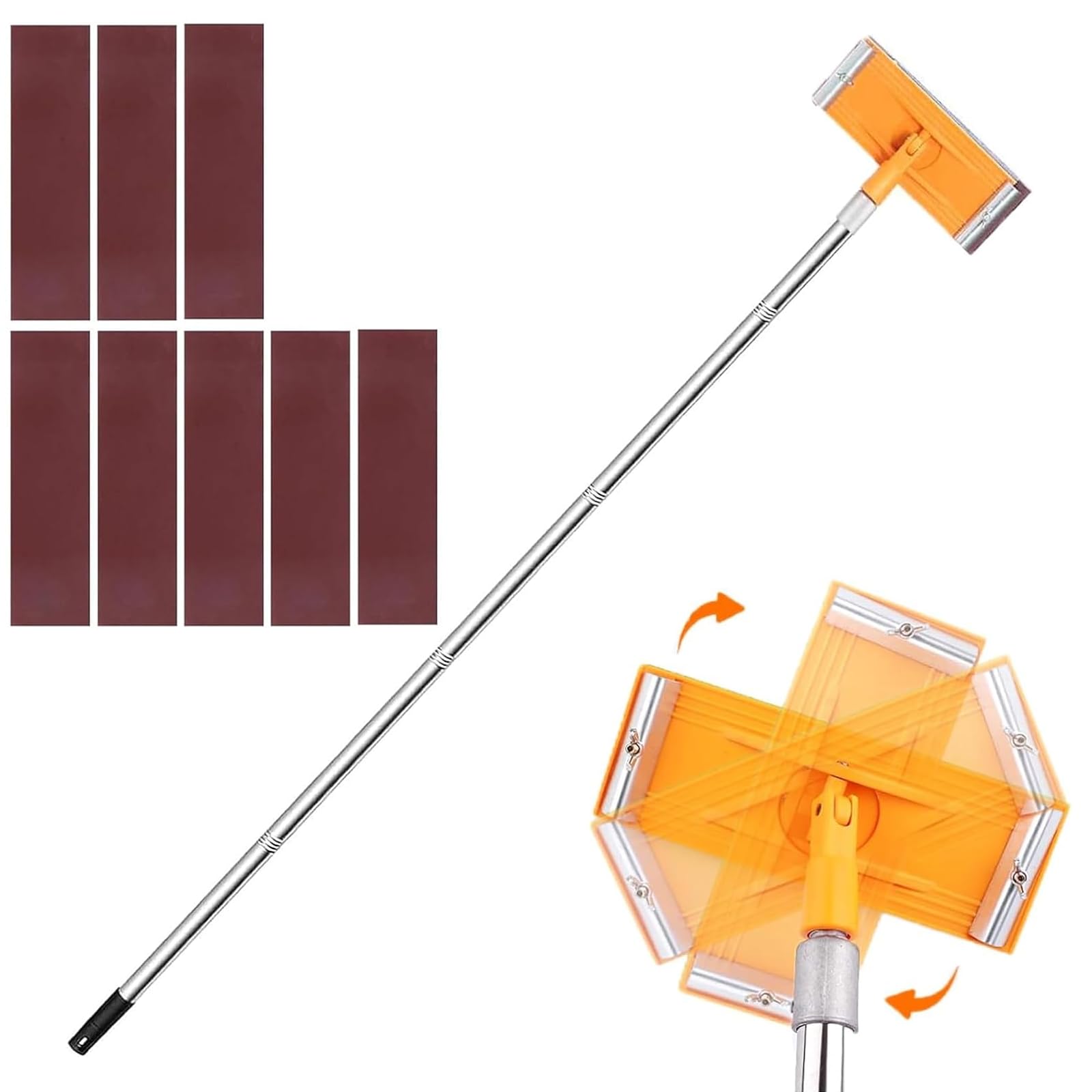 NICEWAT Heavy Duty Pole Sander with Swivel Head, Drywall Pole Sander with 180cm Extension Pole & 8Pcs Sanding Sheet, 360° Rotatable Wall Sander for Fast Productive Floor Wall Ceiling Sanding