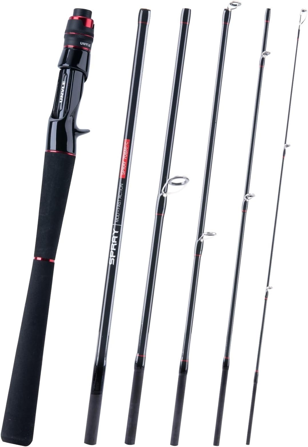 UNYLE Spinning & Casting Fishing Rods, 6.5/6.9/7.9ft Ultralight 24T Carbon Fiber Travel Fishing Rod, 6 Piece Portable Fishing Rod with Extra Tip Section for Saltwater Freshwater