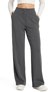 Women's Modal Soft Wide Leg Pants with Pockets Adjustable Shockcord High Waist Casual Lounge Pants-27/29/31" Inseam