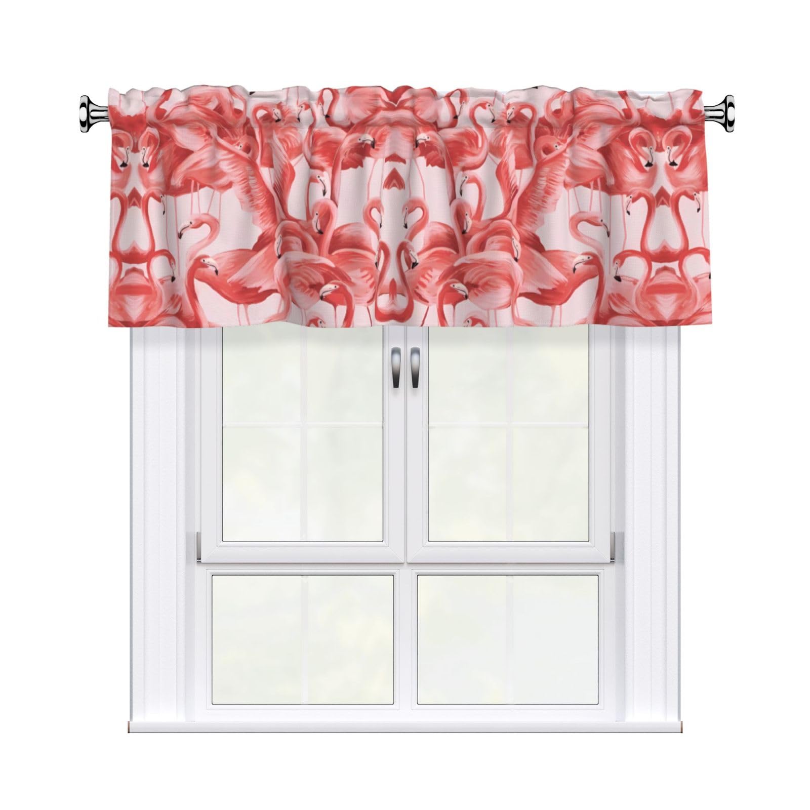 WHJSHOP Flamingo Prints Curtain Valance 54x18 Inch - Peach Skin Window Layer with Delicate Print, Filtered Light for Kitchen Use
