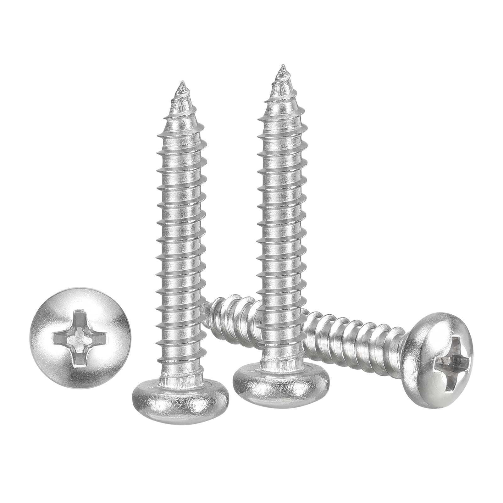 METALLIXITY Phillips Pan Head Self Tapping Screws(#8x1") 100Pcs, 304 Stainless Steel Self Drilling Screw for Metal Wood Plastic, for Cabinet Wall Shutter Plate Rock Furniture, Silver Tone — image 1