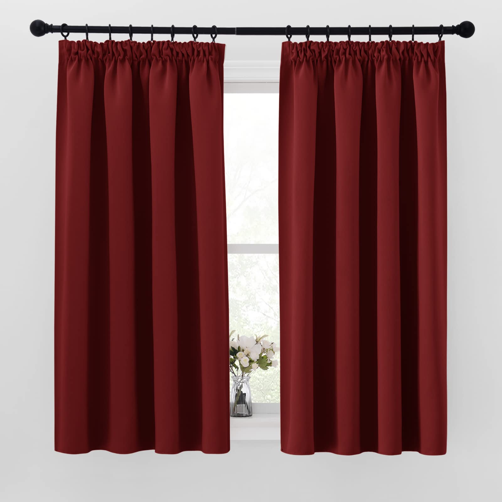 PONY DANCE Blackout Pencil Pleat Curtains, Red, W42 x L54 Inch, 2 Panels