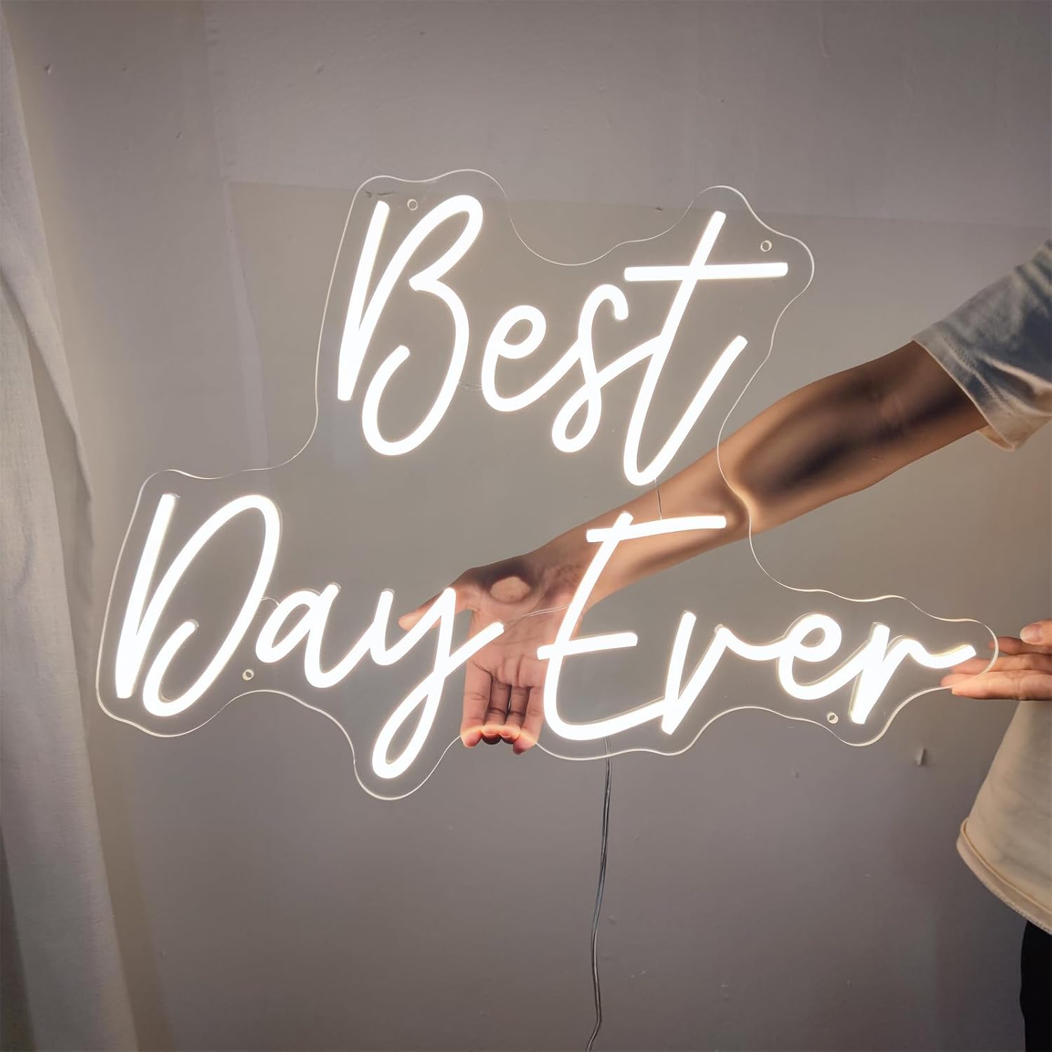 Best Day Ever Neon Sign,Led Signs,Neon Sign Weeding Neon Lights for Bar Pub Christmas,Restaurant,reception Decor White Neon Engagement Birthday Wedding Party,SIGNVIA,Size:60 * 41.7cm