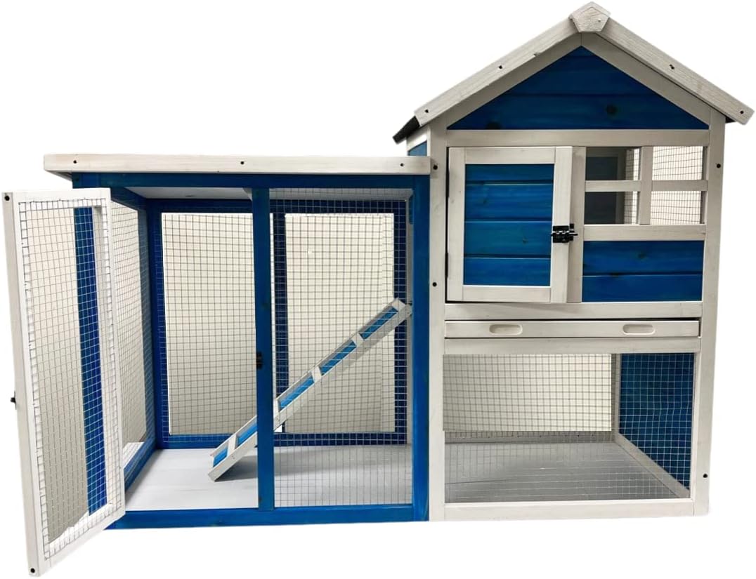 Advantek Win Pet Stilt House Rabbit Hutch Modern Black with Natural Wood, Fits 1-2 Rabbits