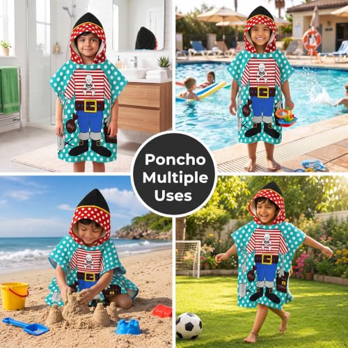 Image of Kids Poncho Towel 300 GSM 120x60 CM, Pirate, Sea Green