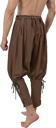 Renaissance Ankle Banded Pants Men Medieval Pirate Loose Linen Trousers