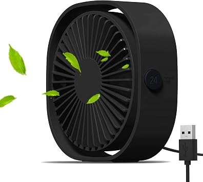 Simpeak Small USB Fan Small Quiet Portable USB Powered ONLY No Battery, Cooling 3 Speed Setting 360 Adjustable Swivel Desktop Personal Fan for Home Office Bedroom Outdoor Travel Summer Black