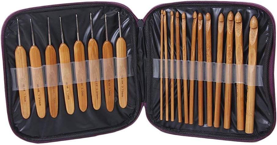 Bamboo Crochet Hooks Kit with Storage Case Ideal for Crocheting, Lace, Doilies & Flower Projects 20Pcs