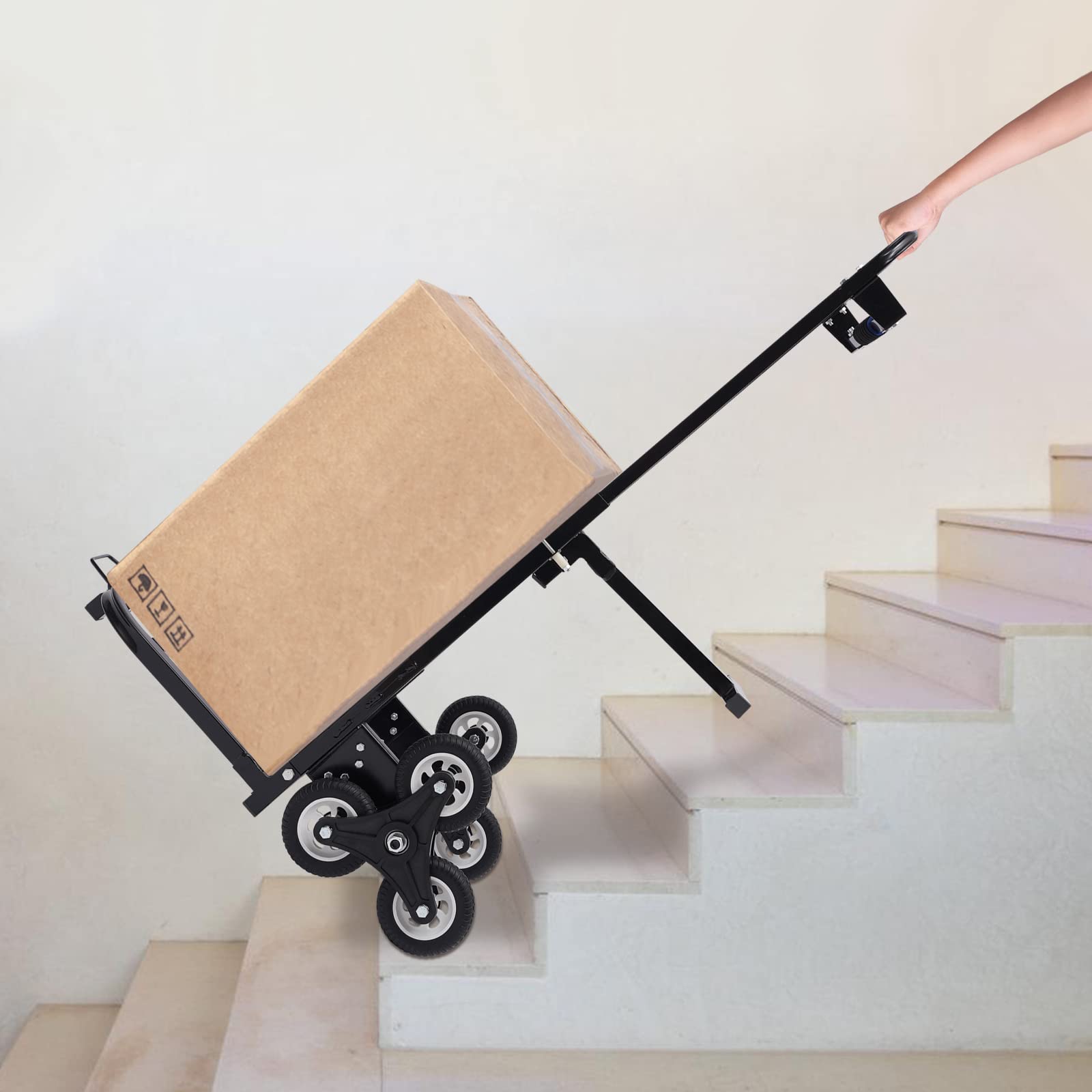 Wózek schodowy 200 kg, wózek transportowy, wózek do wspinania się po schodach, składany, z 6 kółkami, regulowany podłokietnik