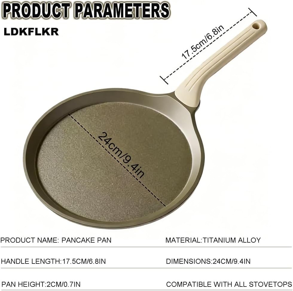 Non-Stick 9in Crepe Pan, Titanium Frying Pans with Spreader Roti Tawa Comal para Tortillas Pancake Griddle Pan Crepes Maker Crepe Pan Nonstick with All Stovetops PTFE & Pfoa Free