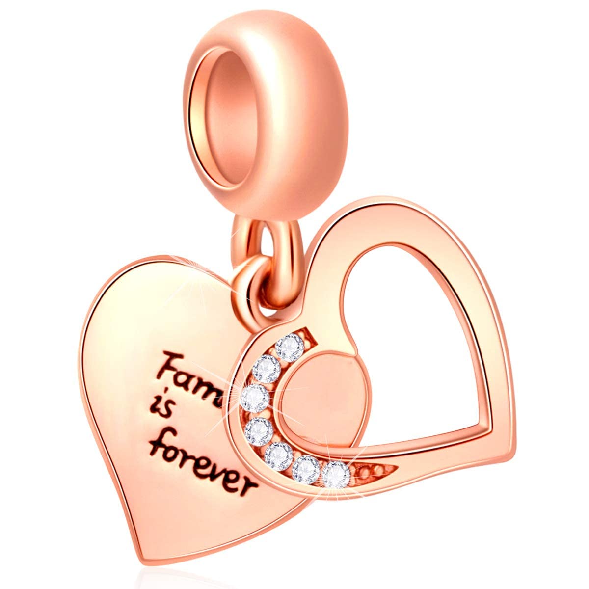 GLOWDAS Rose Gold Family Charms fit European Mothers Day Bracelet, 925 Sterling Silver Double Heart Dangle and Tree of Life Charms Pendant, Family Always Charm Gifts for Christmas/Mama/Sister