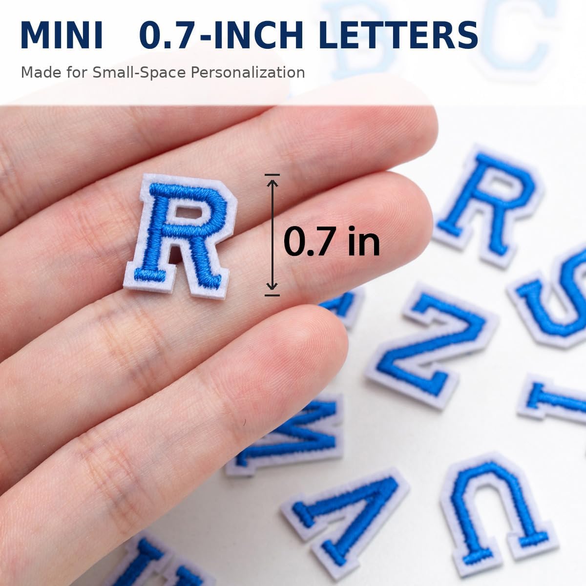 144 PCS 0.7 Inch Small Iron on Letters Patches, 4 Sets Embroidered A-Z Alphabet and 0-9 Number Patches, Applique Patches for Hats, Jackets, Backpacks, Jeans, DIY Crafts (0.7inch Blue)