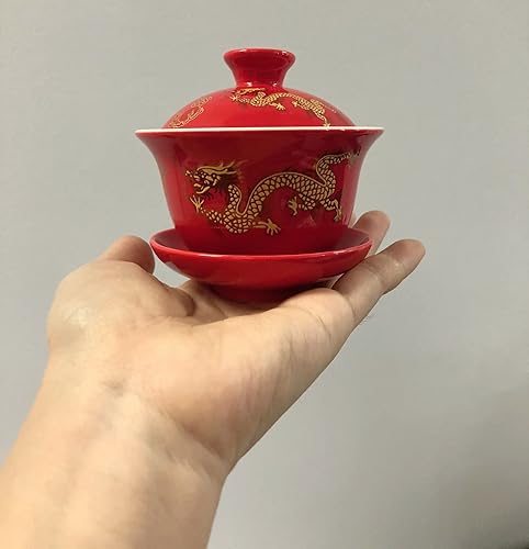 Miniatura 2 de YBK Tech - Juego de taza de té y platillo de porcelana Kung Fu con tapa, diseño de dragón