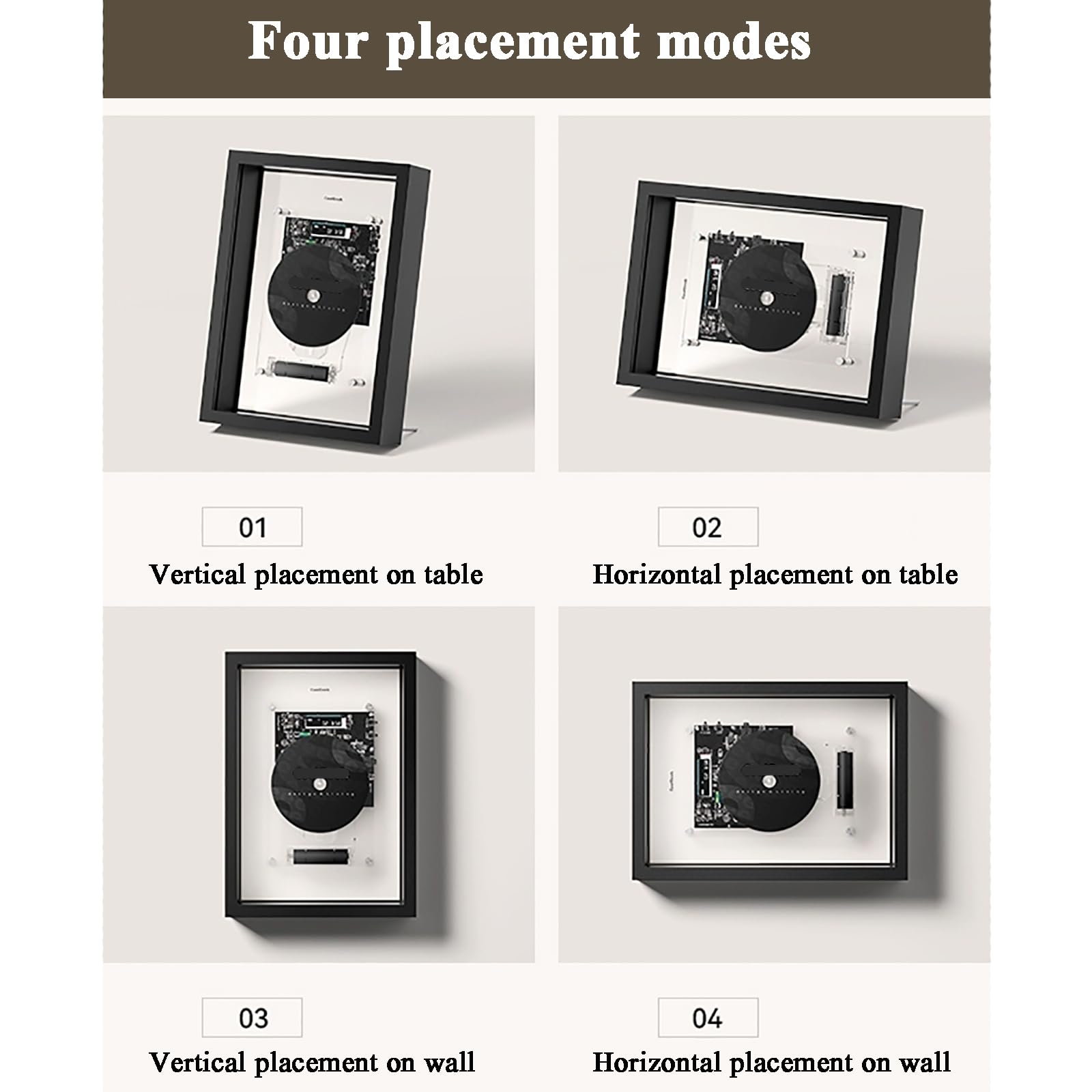 Lettore CD Decorativo, Cornice Musicale con Telecomando, Bluetooth 5.0/Uscita AUX 3,5 Mm, 2 Opzioni di Posizionamento, per Casa, Ufficio e Galleria