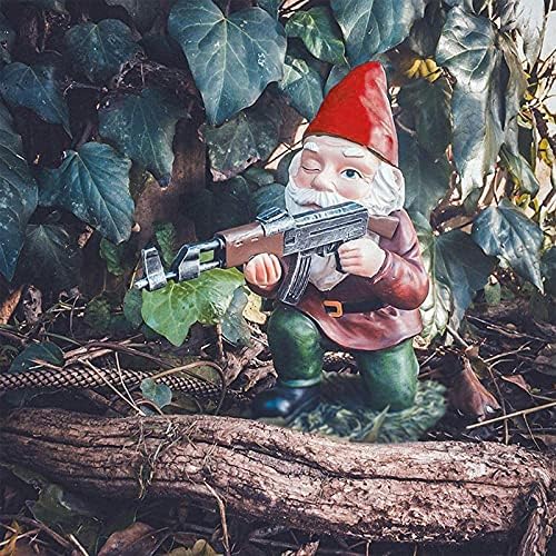 HNHMT 3Pcs Garden Gnomes, Army Garden Gnome,Gnome with Guns, Outdoor Garden Statues, Gnomes Garden Military Decorations,Desktop Indoor Outdoor Lawn Yard Decorations