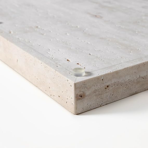 Natural Travertine Rectangular Decorative Tray 15x10 Stone Serving Tray | Non-slip bottom. Use on coffee bar, kitchen island, or vanity. Holds 2-3 cups. Each piece is unique.