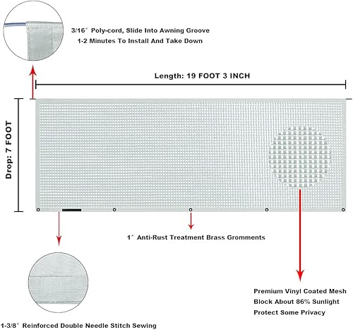 Miniatura 234 de Tentproinc Pantalla parasol para toldo, 8 pies x 13 pies 3 pulgadas (apta para toldo de 14 pies), protector solar de malla para autocaravana, cámper