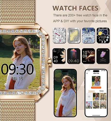 Smartwatch mit Telefonfunktion für Damen,Fitness Tracker 1.59 Zoll Touchscreen Armbanduhr Blutdruckmessung Herzfrequenz Schlafmonitor SpO2, Wasserdicht Schrittzähler Sportuhr für Android iOS,Roségold – Bild 6