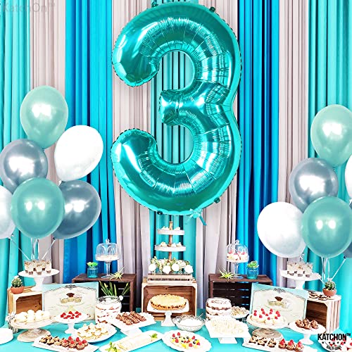 Image of KatchOn Foil Teal Number 3 Balloon For Teal Birthday Decorations - 40 Inch