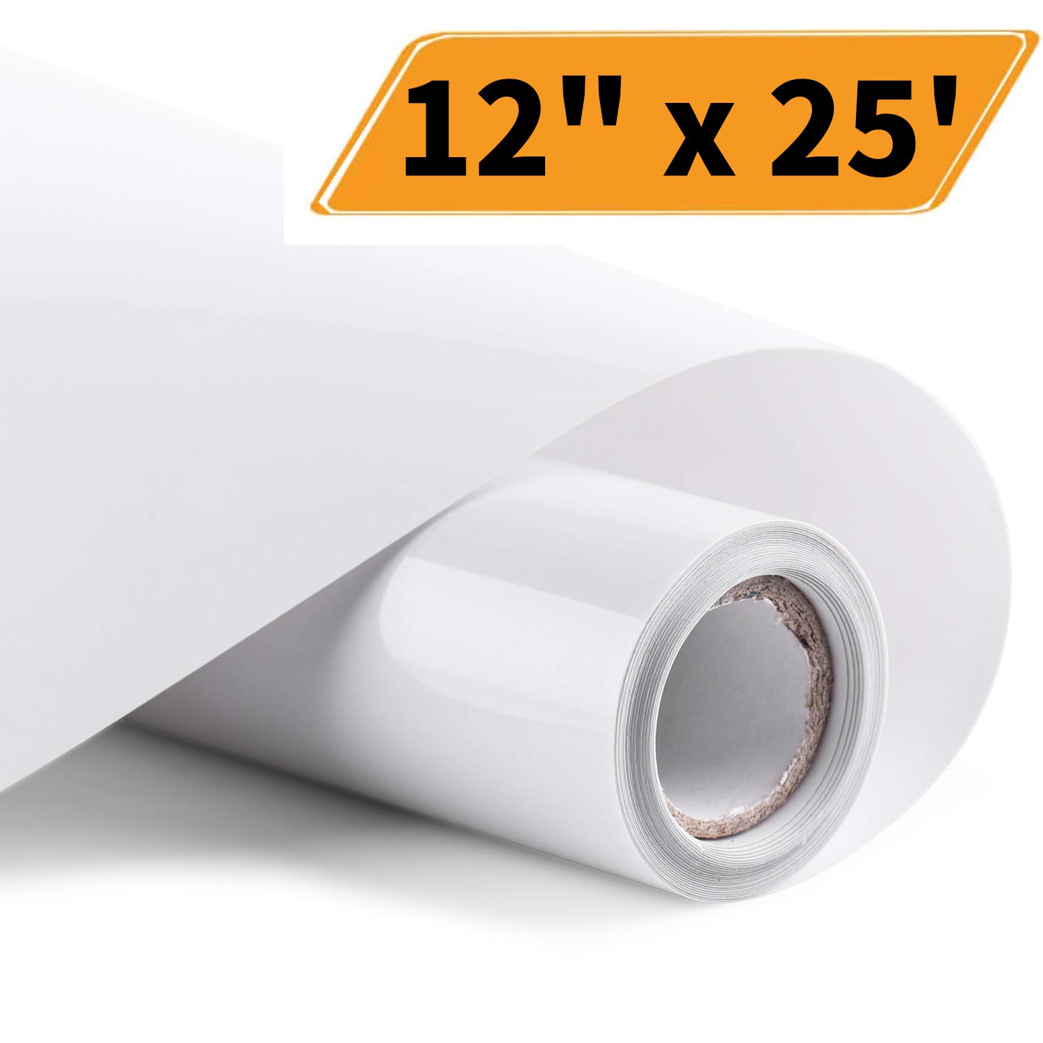 Zrcaly Heat Transfer Vinyl HTV 12" x 25 ft Roll for T-Shirts No Adhesive Hot Peel Iron on Heat Transfer Vinyl(White) (White)