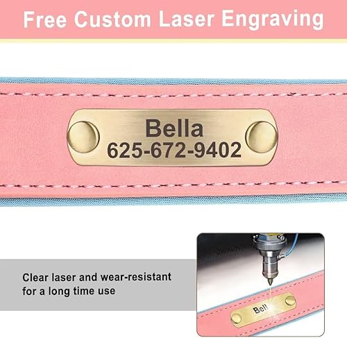 Miniatura 4 de Collares para perros personalizados, collar de cuero acolchado de neopreno suave para perro, collar para perro personalizado con placa de nombre,