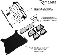 Vista 4 de RAMPAGE PRODUCTS Parte superior suave completa para Jeep Wrangler YJ Ventanas transparentes, incluye marco y herrajes, vinilo, mezclilla gris