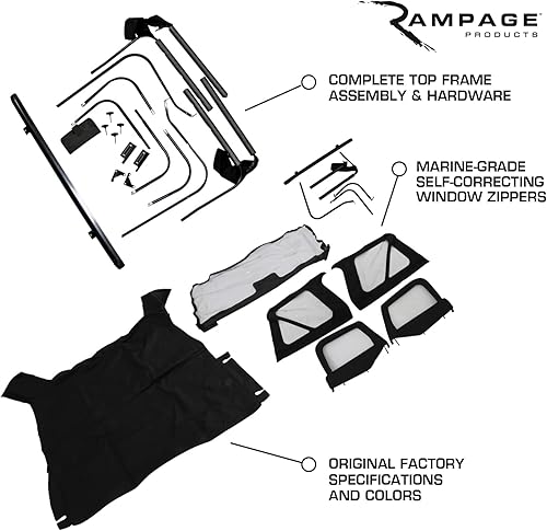 Miniatura 4 de RAMPAGE PRODUCTS Parte superior suave completa para Jeep Wrangler YJ  Ventanas transparentes, incluye marco y herrajes, vinilo, mezclilla gris