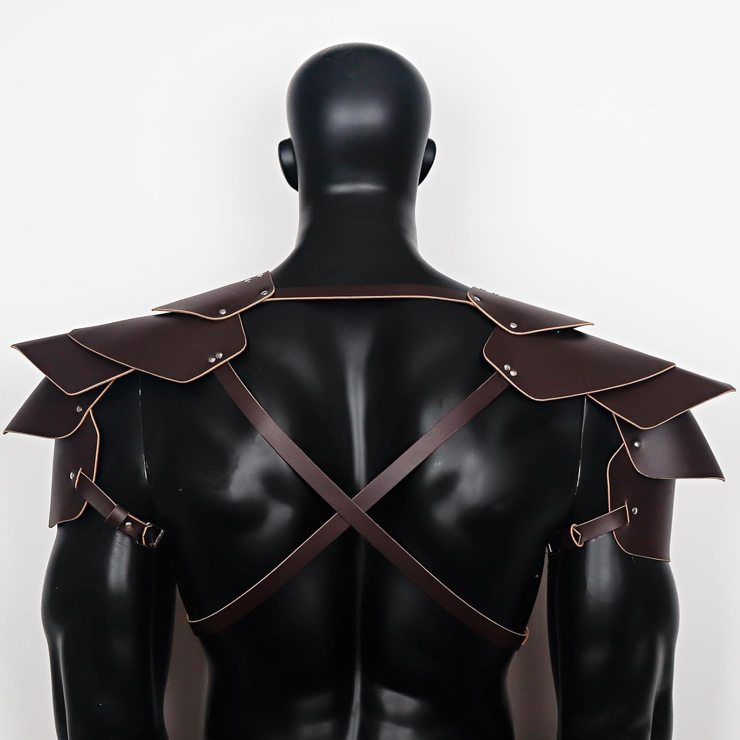 L'VOW Men's Medieval Pauldron - Leather Shoulder Armor for Knight Cosplay, Halloween LARP Ren Faire Costume Accessory - Image 7