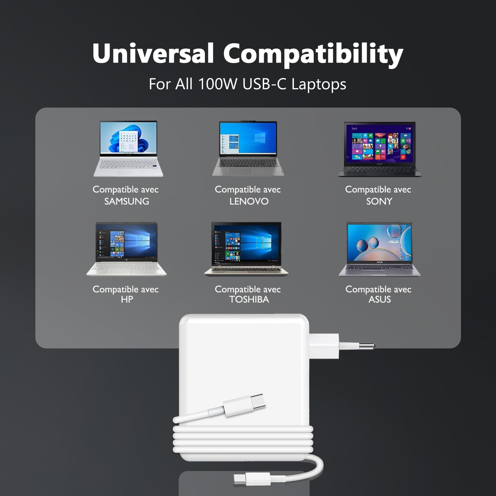 Chargeur USB C 100W Compatible MacBook Pro 13 14 15 16 Air 13 15 2025 2024 2023 iPhone 16 15 iPad Pro Air