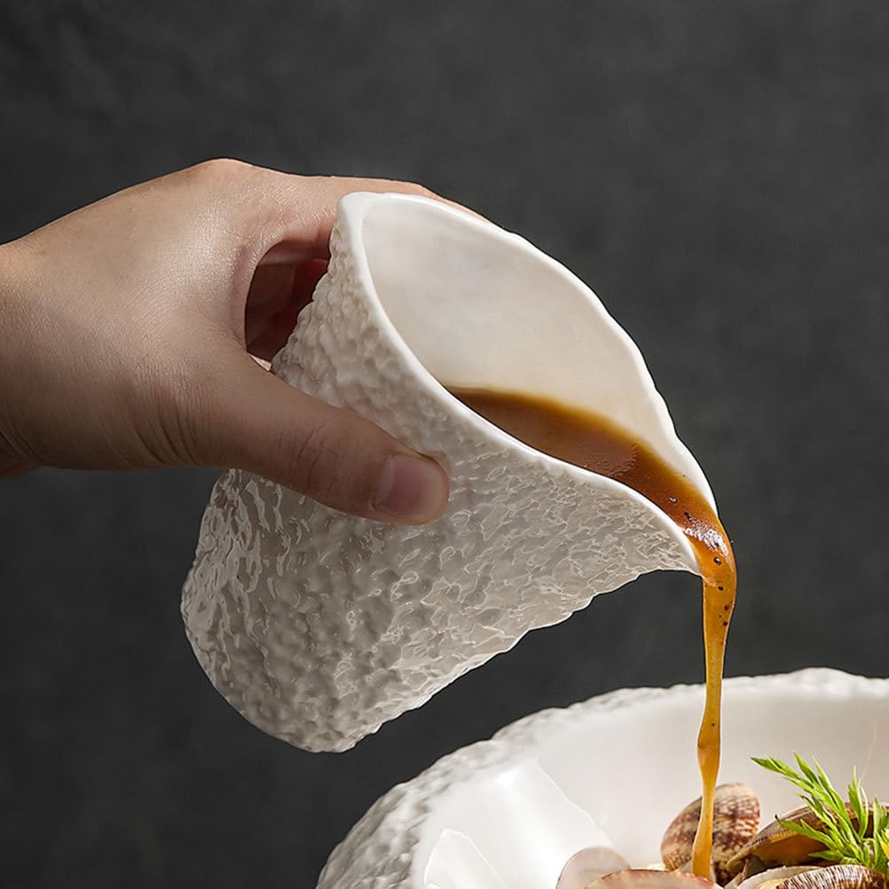 Sauce Jug for Serving 200ml White Gravy Boat Ceramic Gravy Jug Sauce Cup Matte Small Ceramic Serving Boat Coffee Creamer for Salad Dressing Broth - Image 2